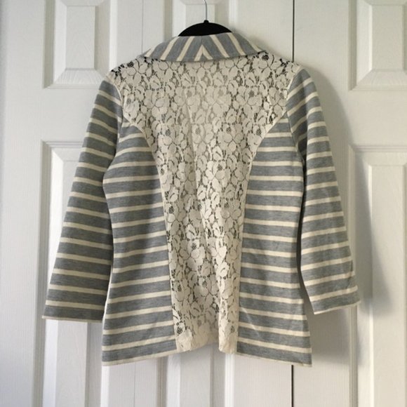 Light Gray Striped Blazer with Lace Back - Picture 8 of 8